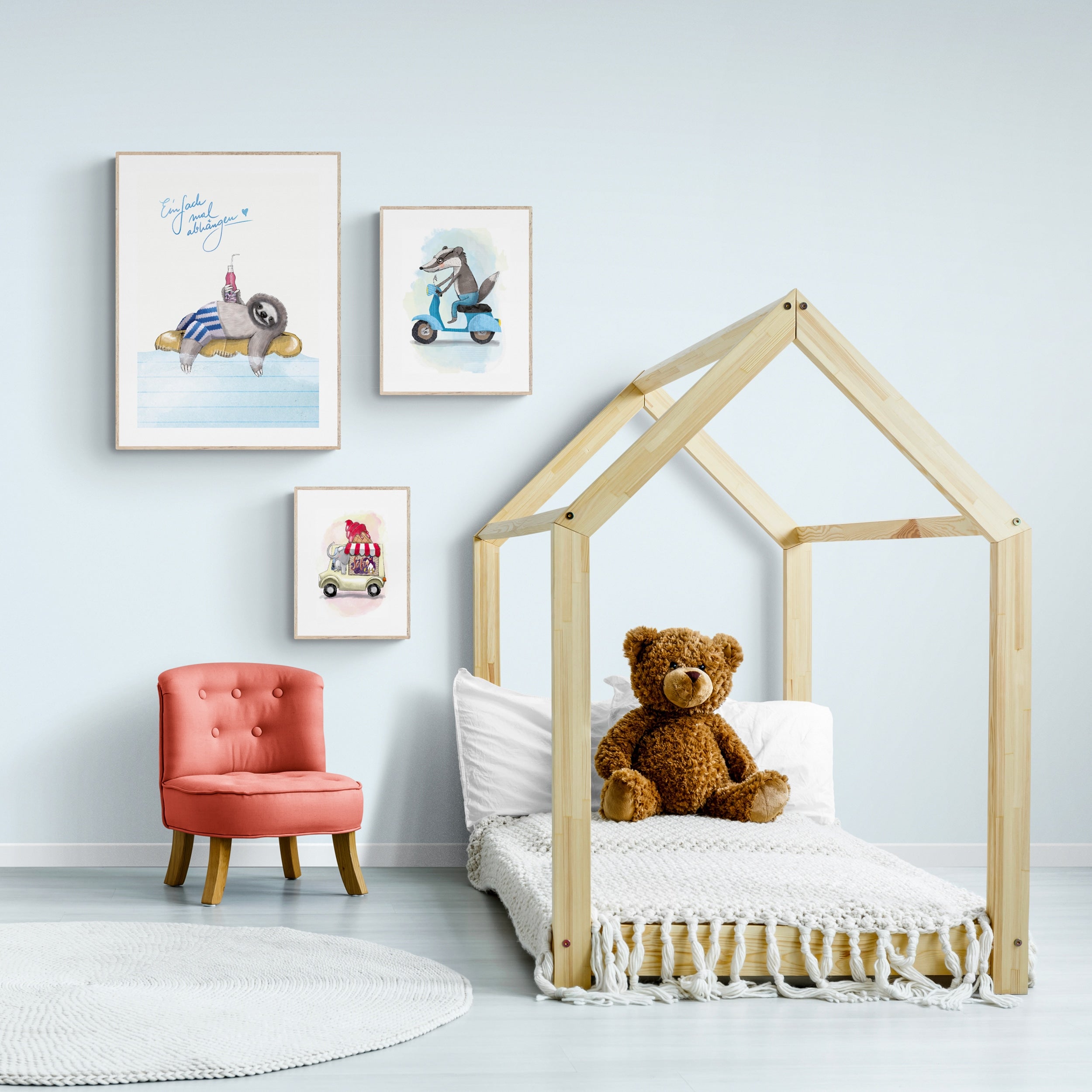 Kinderposter Fabio Faultier – Wanddeko fürs Kinderzimmer, handgemalt