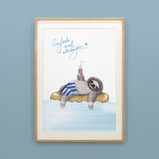 Kinderposter Fabio Faultier im Holzrahmen, handgemaltes Wandbild fürs Kinderzimmer