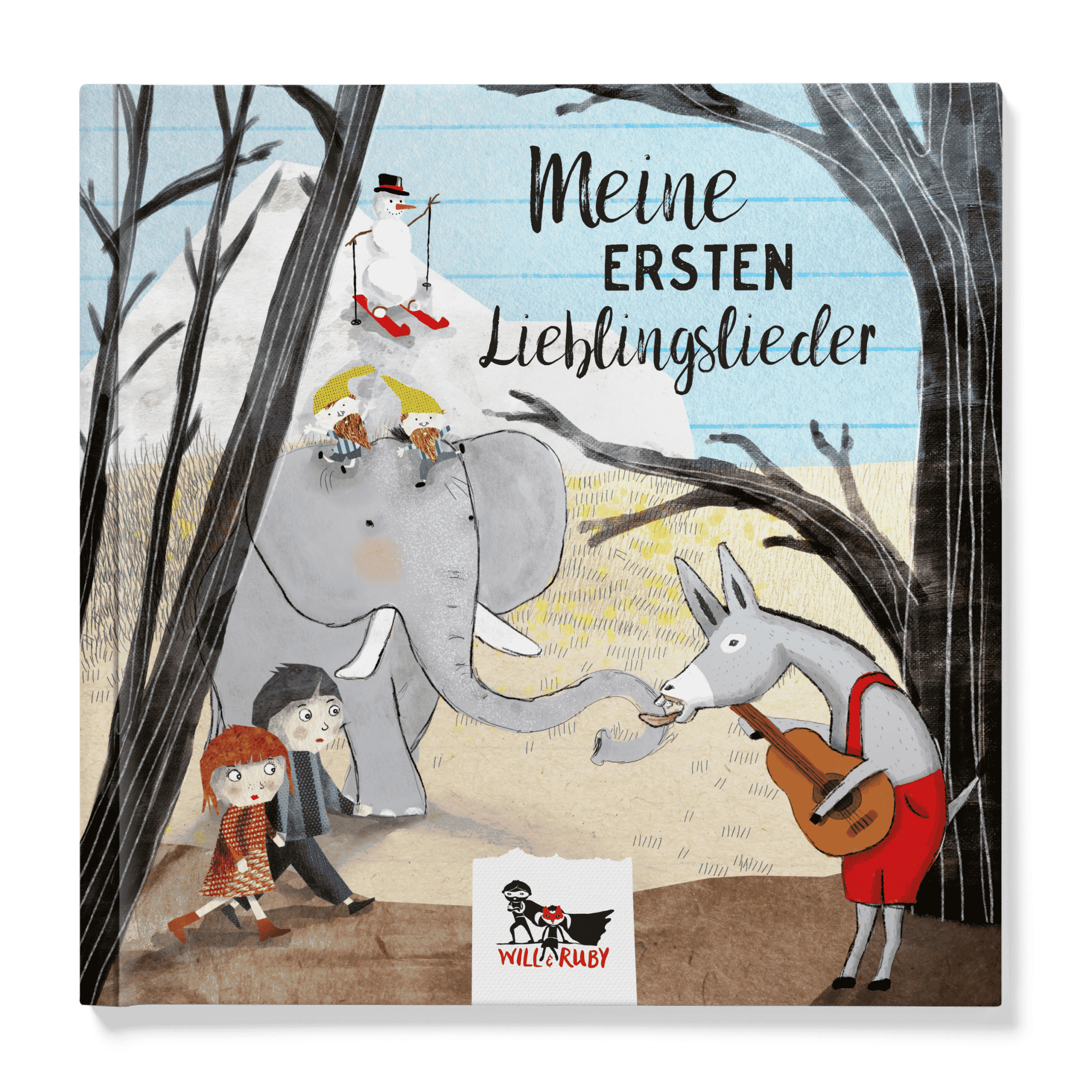 Kinderbuch Meine ersten Lieblingslieder – Liederbuch mit 17 Klassikern, handgemaltes Cover mit Elefant und Esel
