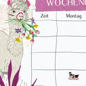 Stundenplan Lama – Detailansicht des handgemalten Wochenplaners