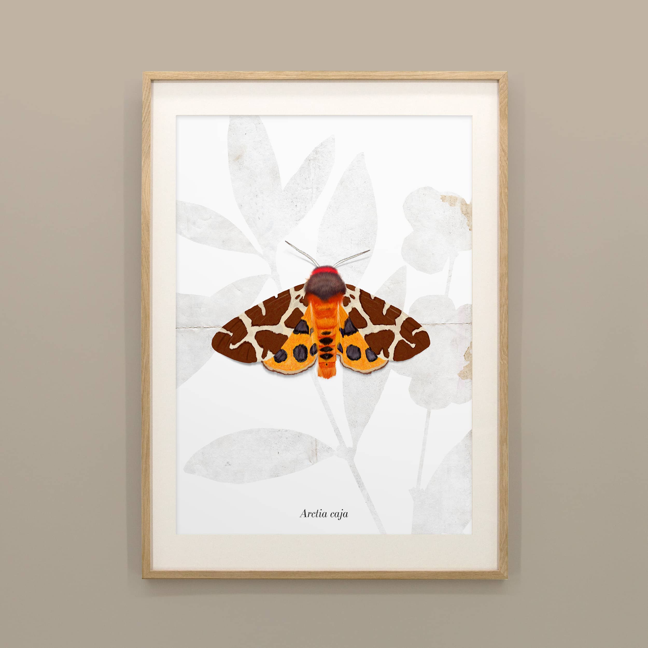 Insektenposter Brauner Bär im Holzrahmen, handgemaltes Wandbild fürs Kinderzimmer