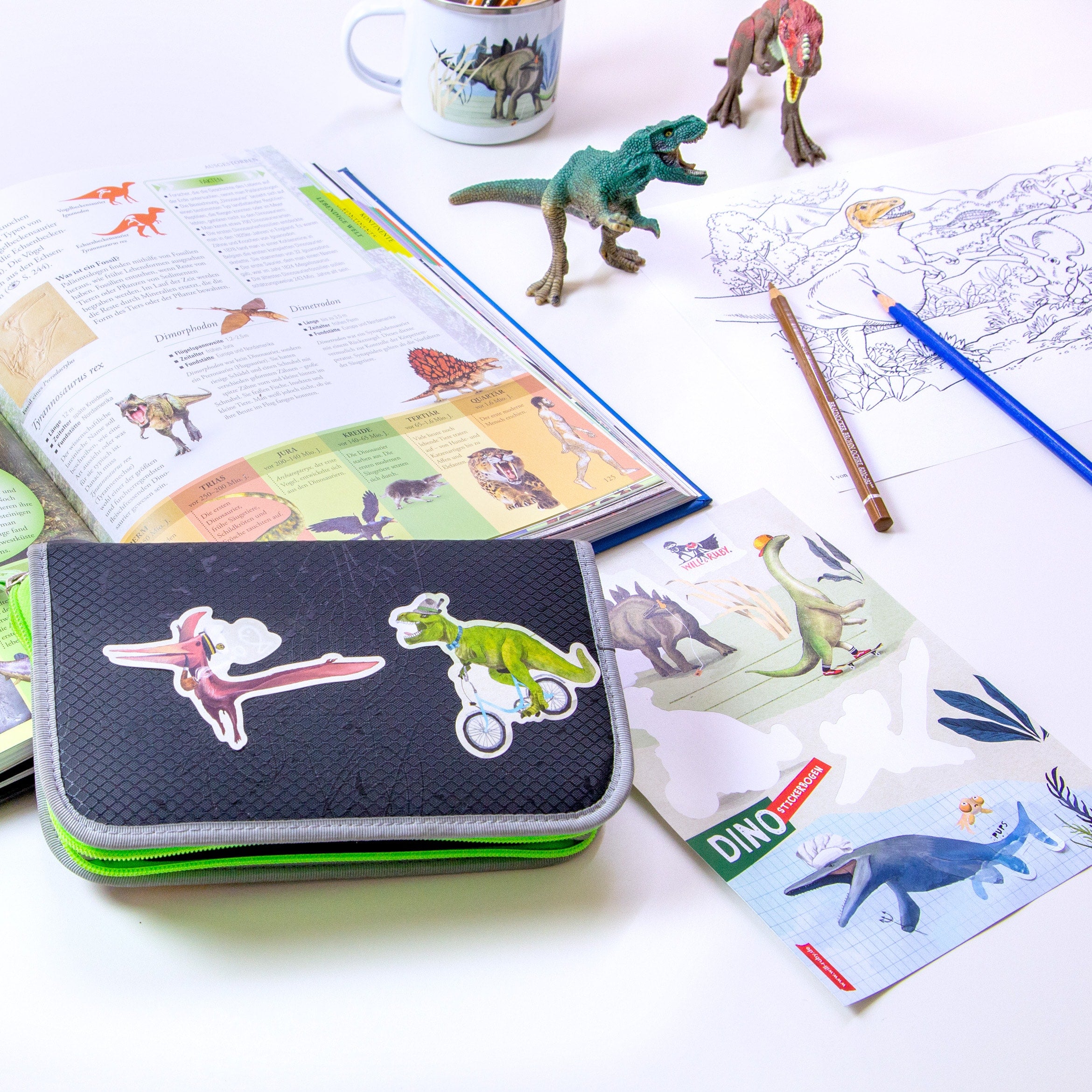 Stickerbogen Dinos – handgemaltes Sticker-Set für Kinderzimmer und Schulhefte