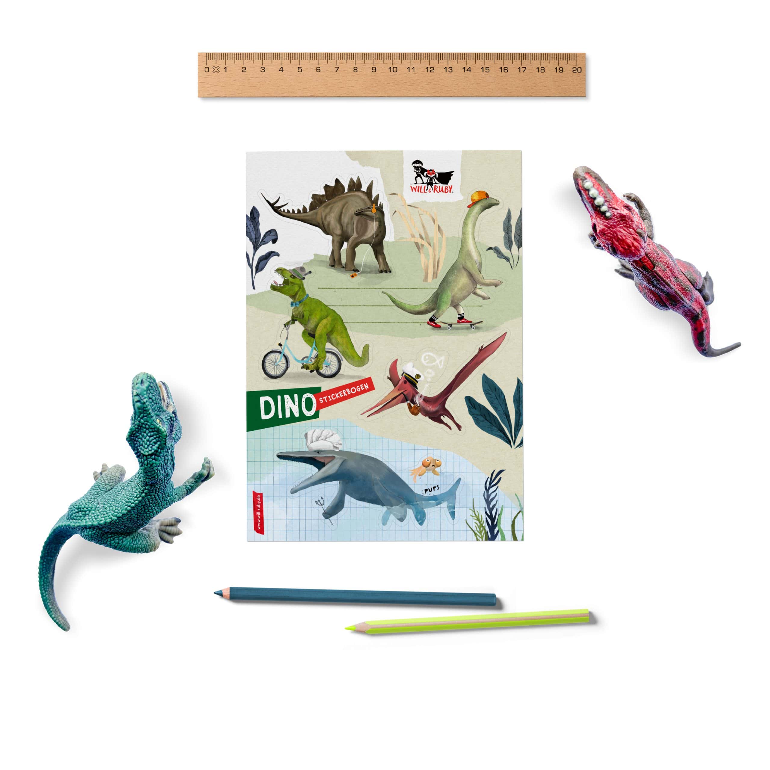 Stickerbogen Dinos – handgemaltes Sticker-Set mit 5 Dinosauriern