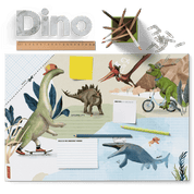 Schreibtischunterlage Dinos für Kinder – Kritzelblock mit T-Rex und Brontosaurus, handgemalt