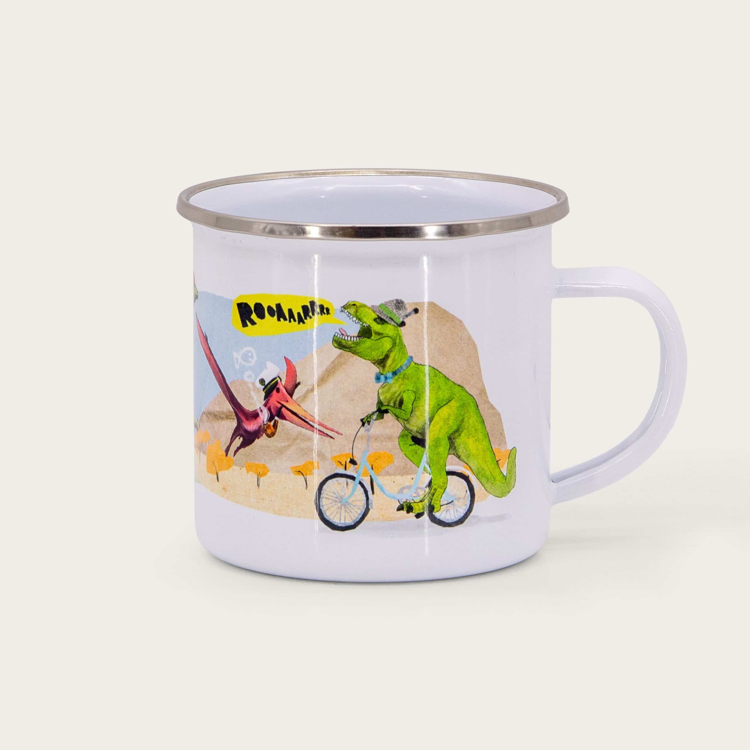 Kindertasse Dinos – Emaille-Tasse 370 ml mit handgemalten Dino-Motiven